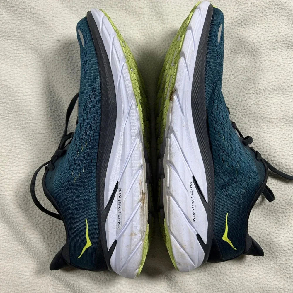 Hoka Clifton 8 Running Shoes Mens 10 Deep Teal Lime Green 1119393 BCBT